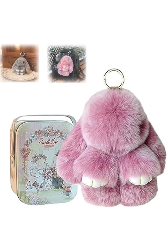 Easter Bunny Keychain with Gift Tin – 5.8" Handmade Bag Charm for Women – Soft Accessory & Collectible