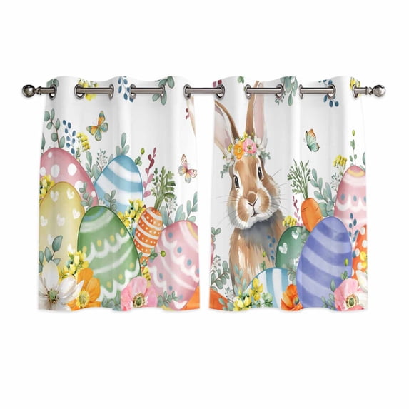 Easter Bunny Kitchen Curtains Window Panels, Colorful Easter Eggs Eucalyptus Leaves Weeping Insulated Window Treatment Curtain, Grommet Curtains for Bedroom/Living Room/Bathroom, 2 Piece 42"Wx54"L