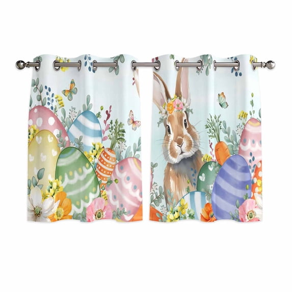 Easter Bunny Kitchen Curtains Window Panels, Colorful Easter Eggs Eucalyptus Teal Ombre Insulated Window Treatment Curtain, Grommet Curtains for Bedroom/Living Room/Bathroom, 2 Piece 42"Wx45"L