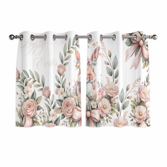 Easter Bunny Kitchen Curtains Window Panels, Cute Rabbit Rose Floral Pastoral Leaves Plants Insulated Window Treatment Curtain, Grommet Curtains for Bedroom/Living Room/Bathroom, 2 Piece 42"Wx54"L