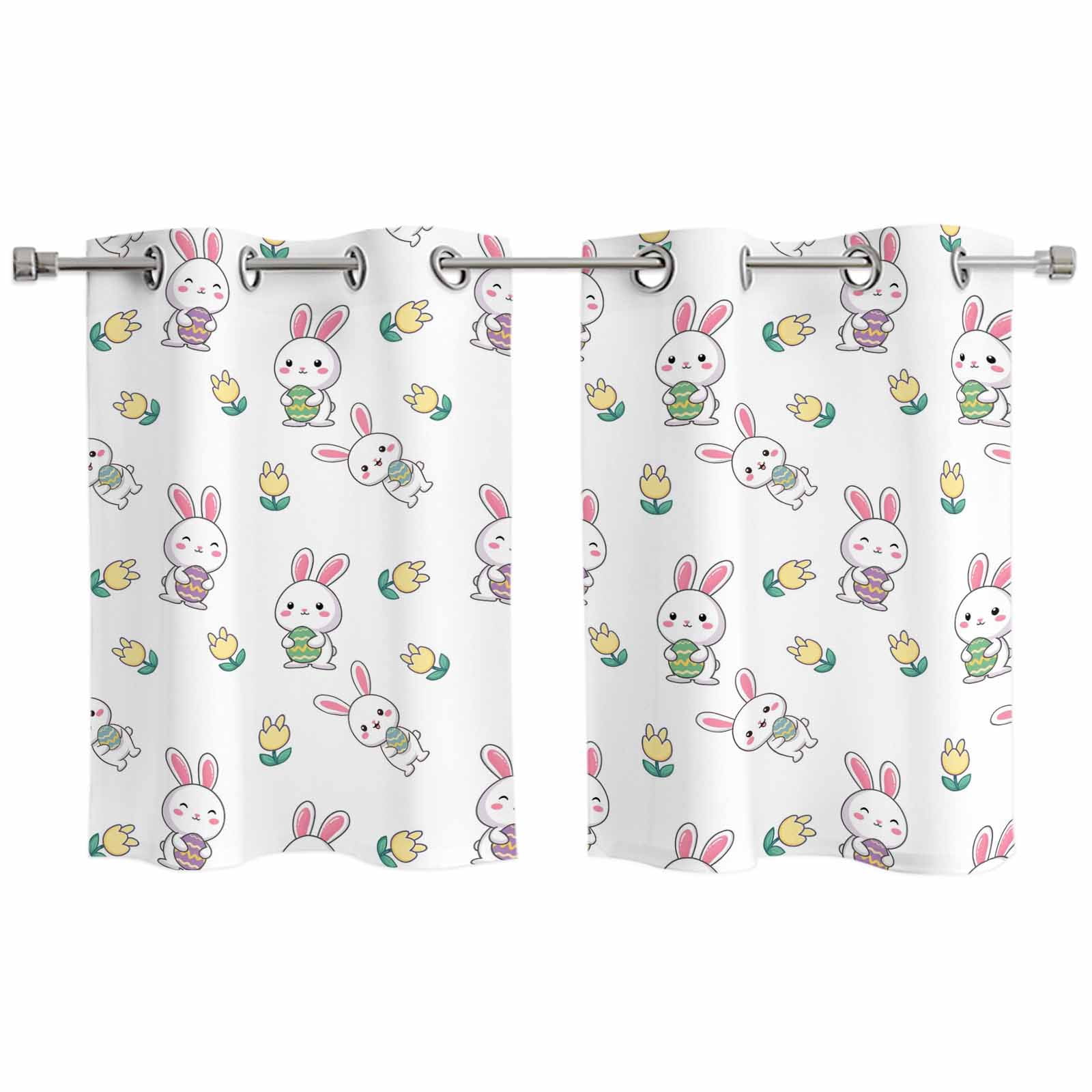 Easter Bunny Kitchen Curtains Window Panels, Cute Rabbits Green Eggs ...