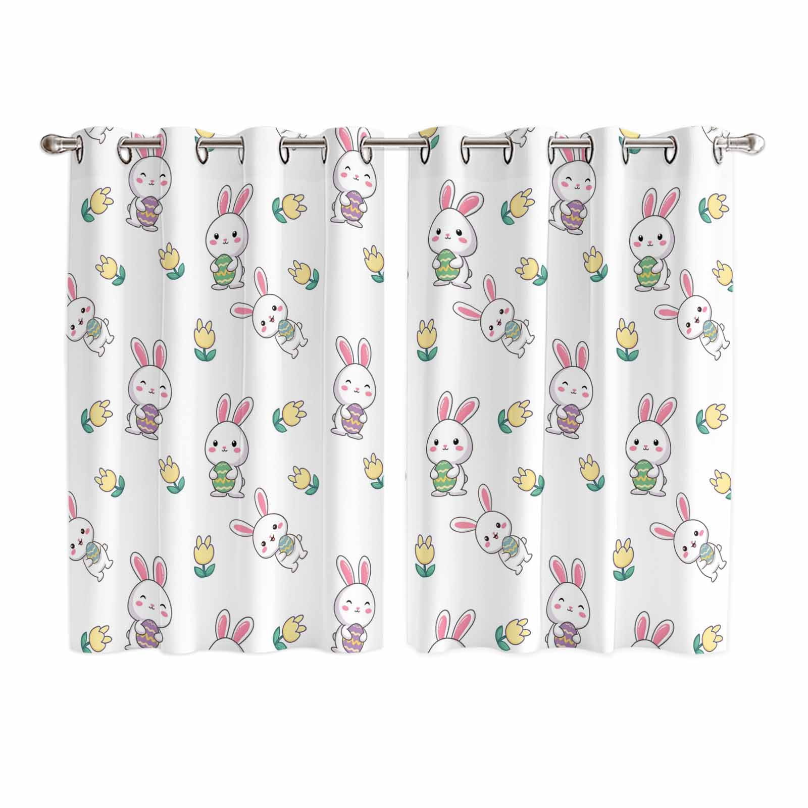 Easter Bunny Kitchen Curtains Window Panels, Cute Rabbits Green Eggs ...