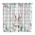 thumbnail image 1 of Easter Bunny Kitchen Curtains Window Panels, Eucalyptus Leaves Rabbit Flowers Grey Plaid Insulated Window Treatment Curtain, Grommet Curtains for Bedroom/Living Room/Bathroom, 2 Piece 42"Wx63"L, 1 of 8