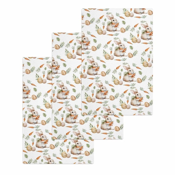 Easter Bunny Kitchen Dish Towels for Drying Dishes Set of 3, Spring Easter Eggs Botanical Waffle Weave Microfiber Hand Tea Bathroom Towels Quick Dry & Absorbent Towel 15.7x23.6