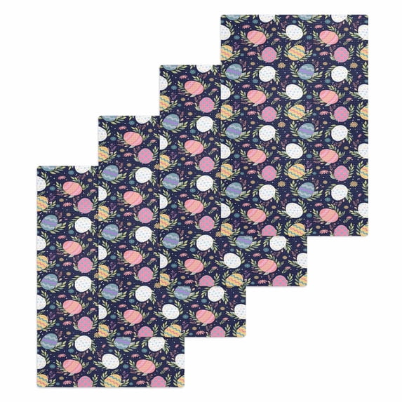 Easter Bunny Kitchen Dish Towels for Drying Dishes Set of 4, Colorful Eggs Spring Leaves Daisy Navy Blue Waffle Weave Microfiber Hand Tea Bathroom Towels Quick Dry & Absorbent Towel 15.7x23.6