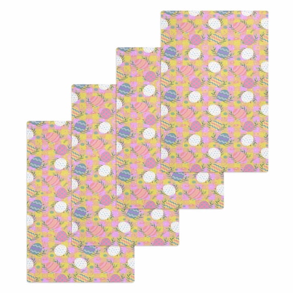 Easter Bunny Kitchen Dish Towels for Drying Dishes Set of 4, Colorful Eggs Spring Leaves Daisy Yellow Pink Plaid Waffle Weave Microfiber Hand Tea Bathroom Towels Quick Dry & Absorbent Towel 15.7x23.6