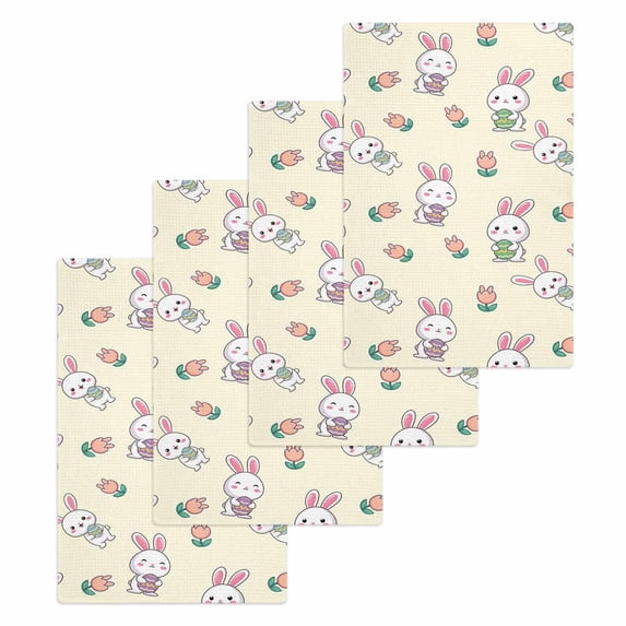 Easter Bunny Kitchen Dish Towels for Drying Dishes Set of 4, Eggs Lovely Rabbits Spring Tulips Floral Yellow Waffle Weave Microfiber Hand Tea Bathroom Towels Quick Dry & Absorbent Towel 15.7x23.6