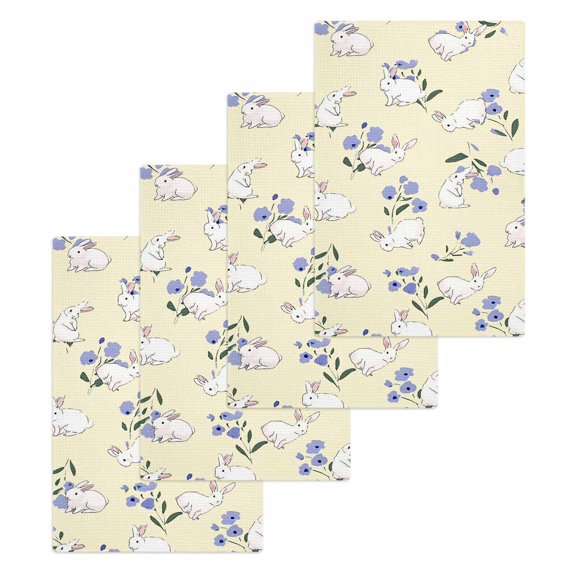 Easter Bunny Kitchen Dish Towels for Drying Dishes Set of 4, Spring Purple Flower Rustic Rabbit Yellow Waffle Weave Microfiber Hand Tea Bathroom Towels Quick Dry & Absorbent Towel 15.7x23.6