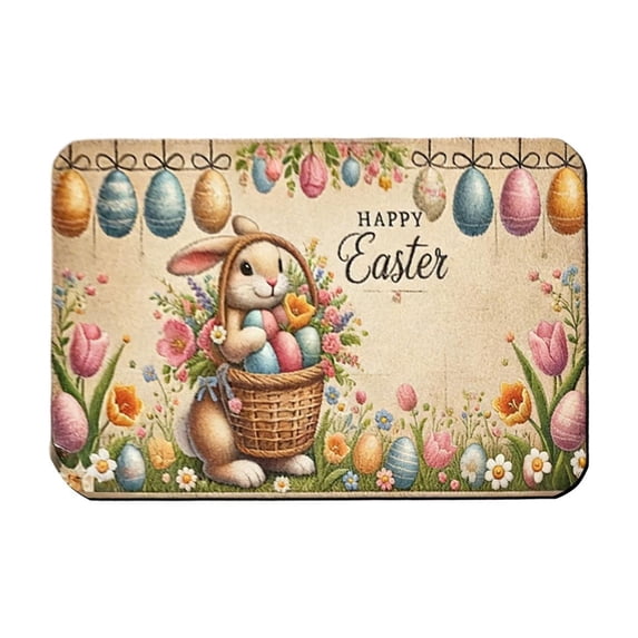 Easter Bunny Kitchen Mat,Easter Spring Rabbits Wreath Kitchen Rugs Non Slip Low-Profile Washable for Floor Farmhouse Home Decor B