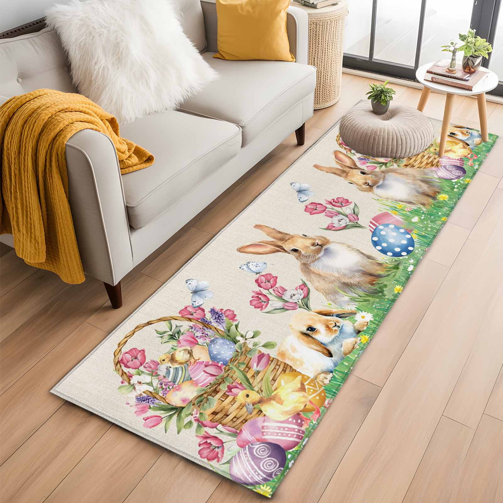 Easter Colors Rag Rug Easter Bunny Kitchen Runner Rug 2x6 Washable Runners for Hallway Non ...