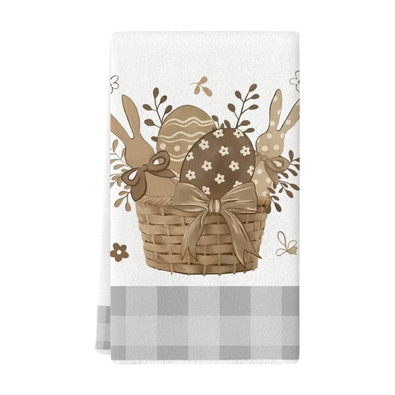 Easter Bunny Kitchen Towels, Dish Towel 15.75x23.62 inch Happy Easter Bathroom Hand Towel, Absorbent Rustic Spring Tea Towel for Kitchen Bath Gift Decor