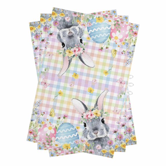 Easter Bunny Kitchen Towels Set of 3, Water Absorbent Dish Towel, Blue Easter Eggs Spring Floral Colorful Plaid Decorative Hand Towels - Quick Drying Cloth for Cooking Baking, 18x28 Inch