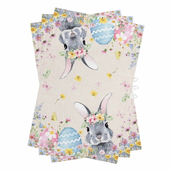 Easter Bunny Kitchen Towels Set of 3, Water Absorbent Dish Towel, Blue Easter Eggs Spring Floral Linen Decorative Hand Towels - Quick Drying Cloth for Cooking Baking, 18x28 Inch