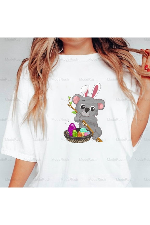 Easter Bunny Koala Bear With Easter Egg Unisex T-Shirt Funny Unisex T-Shirt, up to size 5XL-TS WHITE