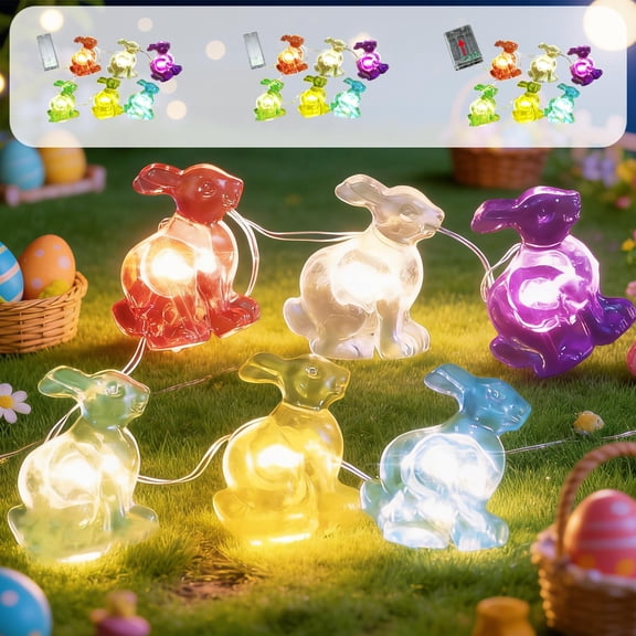 Easter Bunny LED String Lights, Colorful Copper Wire Light Strip, Battery Operated Holiday Decorative Lights, Indoor Outdoor Easter Fairy Lights, 78.74in