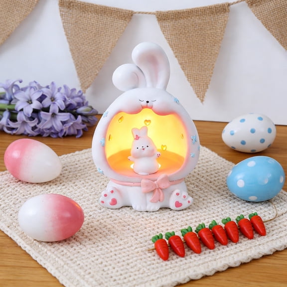 Easter Bunny Lamp, Resin Rabbit Figurine Night Light for Desk Bedside, Cute Table Decor for Living Room, Holiday Home & Easter Gift