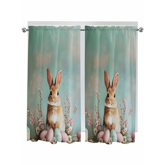 Easter Bunny Living Room Curtains 2 Panel, Colorful Eggs Rabbits Spring Daisy Flowers Cafe Window Treatment, Extra Long Farmhouse Bedroom Bathroom Kitchen Curtains Drapes 104"x72"