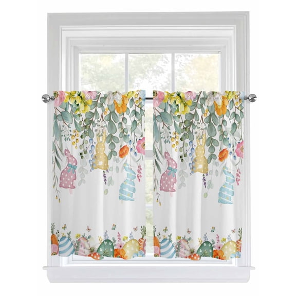 Easter Bunny Living Room Curtains 2 Panel, Eucalyptus Leaves Spring Easter Eggs Country Cafe Window Treatment, Farmhouse Bedroom Bathroom Kitchen Curtains Drapes 104"x45"