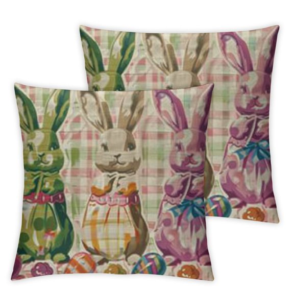 Easter Bunny Lumbar Decorative Throw Pillow Cover, Cute Rabbit Colorful Polka Dot Stripes Rectangle Cushion Case Decor, Plaid Diamond Spring Farmhouse Home Decoration for Sofa Couch