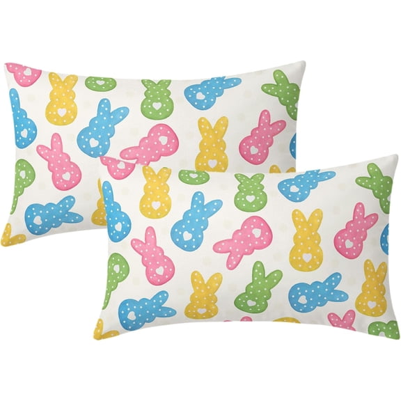 Easter Bunny Lumbar Pillow Covers 12X20 Inch Colorful Rabbit Polka Dot Pillow Cases Farmhouse Spring Decorative Holiday Peep Throw Pillows Set of 2 Home Party Decor for Sofa Couch Bed