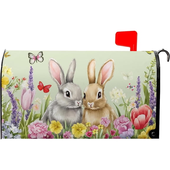 Easter Bunny Mailbox Cover Magnetic Standard Size Easter Rabbit Mailbox Covers 21x18 Inch Spring Floral Mail Box Wrap Post Letter Box Wraps for Garden Yard Home Decor