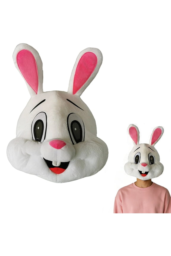 Easter Bunny Mask Rabbit Mascot Head Plush Animal Headpiece for Adults Party Dress Accessories Props