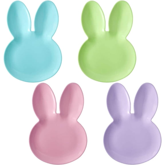 Easter Bunny Melamine Plates, Bunny-Shaped Serving Plates Dinner Plates, Durable and BPA-Free, Ideal for Spring and Easter Decorations, Pastel Colors, 10 x 7.25 Inch, Set of 4