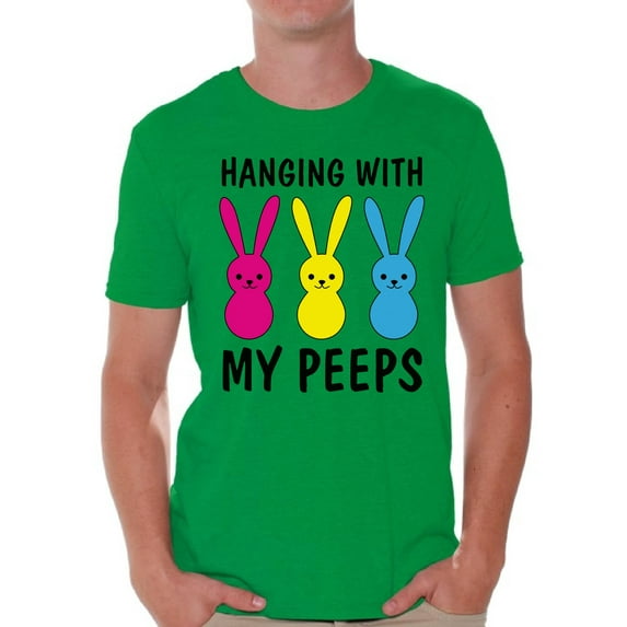 Easter Bunny Men's Shirts Happy Easter 2021 Outfit for Him Graphic Novelty Tee Hanging with My Peeps T-Shirt
