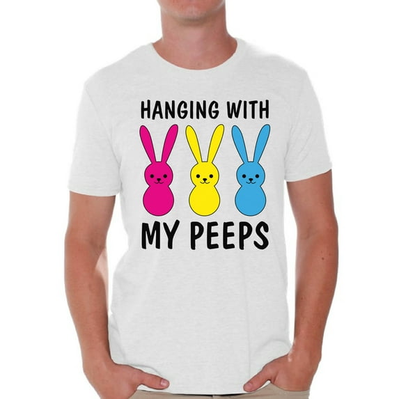 Easter Bunny Men's Shirts Happy Easter 2021 Outfit for Him Graphic Novelty Tee Hanging with My Peeps T-Shirt