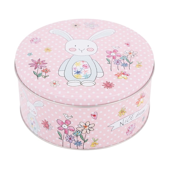 Easter Bunny Metal Cookie Tin, Round Decorative Storage Container with Lid, Reusable Tin Box for Cookies, Candy, Biscuits, Snacks and Jewelry, Festive Easter Home Decor and Gift Packaging