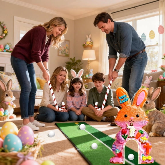 Easter Bunny Mini Golf Game Set for Kids and Family, Easter Themed Indoor Mini Golf Toy with Clubs and Balls, Portable Holiday Party Game for Home, Classroom and Gifts