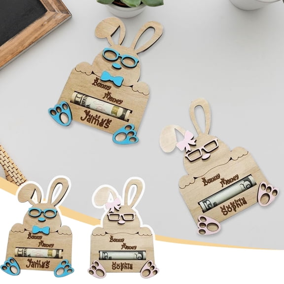 Easter Bunny Money Jar, Unique Festive Easter Gift Idea, Wooden Piggy Bank With Adorable Bunny Design, Glasses & Bow Tie, Perfect For Kids & S, Easter Decor & Savings