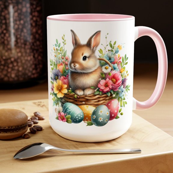 Easter Bunny Mug, Mug for Rabits Lovers, Floral Rabbit Mug, Wildflower Bunny Cup, Bunny Lover Gift, Bunny Mom Gift, Easter Coffee Mug, 15oz