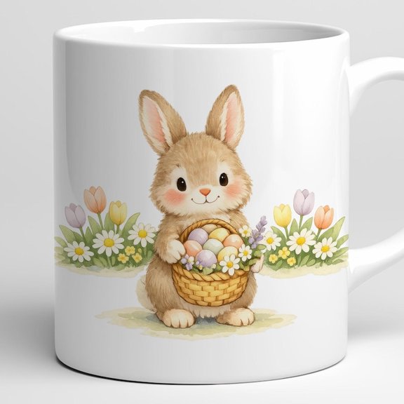 Easter Bunny Mug Wrap Pastel Basket Spring Watercolor Design ( )