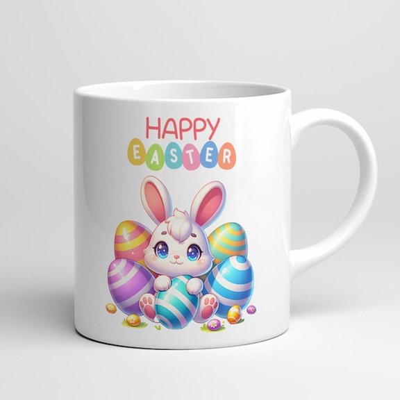 Easter Bunny Mug Wrap Pastel Eggs Design ( )