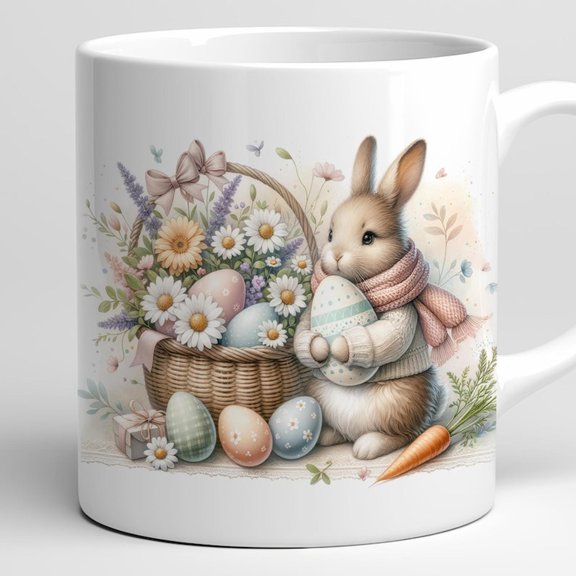 Easter Bunny Mug Wrap Pastel Floral Basket Design ( )