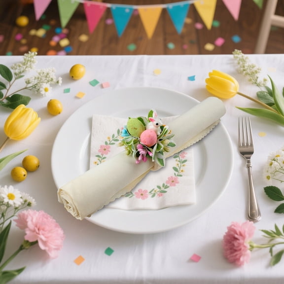 Easter Bunny Napkin Ring Set, Holiday Table Decor for Easter Dinner and Spring Celebration, Family Gathering Table Setting, Festive Bunny Napkin Holder for Seasonal Dining Room Decor Akmoler