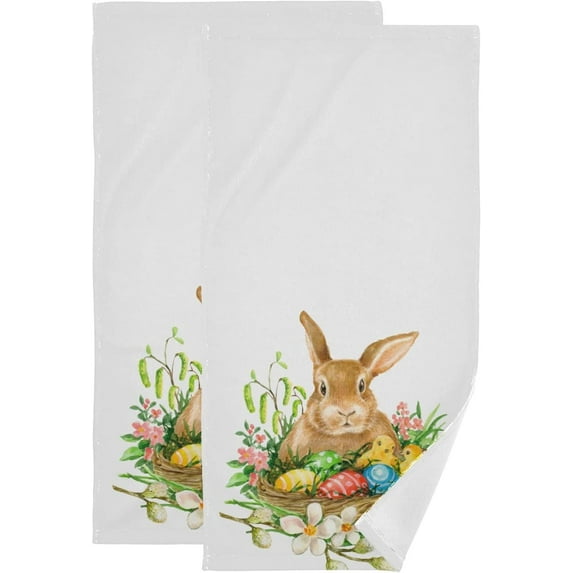 Easter Bunny Nest Hand Towels 2 PCS, Eggs Chicks Kitchen Towel Ultra Soft and Highly Absorbent,Decorative Fingertip Face Towel for Bathroom Hotel, 28.3"x14.4"