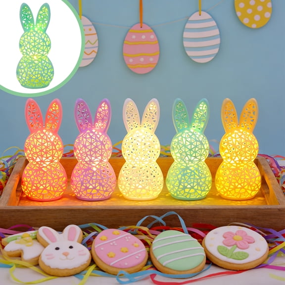 Easter Bunny Night Light Indoor Easter Table Decoration Hollow Rabbits Lamp, Button Cell Battery Powered, 12.5x6cm/4.92x2.36in