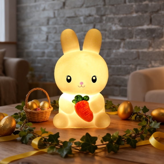 Easter Bunny Night Light, LED Holiday Decoration, Portable Cute Rabbit Shape Nightlight For Kids Room, Plastic Heart And Carrot Design