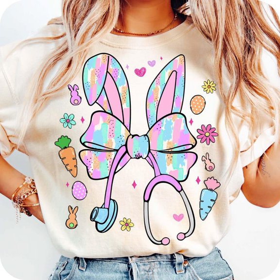 Easter Bunny Nurse Coquette Shirt, Nurse Easter Shirt, Happy Easter Day Tee