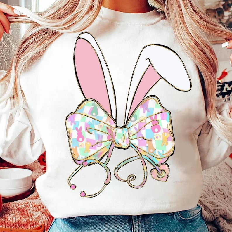 Easter Bunny Nurse Coquette Sweatshirt, Cute Nurse Life Easter Pullover ...