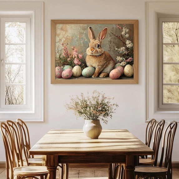 Easter Bunny Nursery Wall Art, Neutral Spring Flower Rabbit Decor 8x12 ...