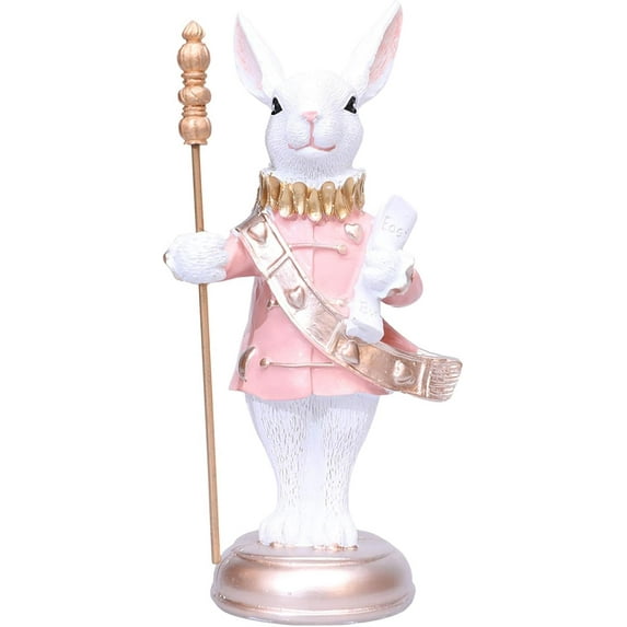 Easter Bunny Nutcracker, 7'' Hand-Painted Resin Rabbit Figurine Ornament with a Scepter, Cute Rabbit Collectible Statue Easter Gift, Spring Holiday Party Decor for Home and Office