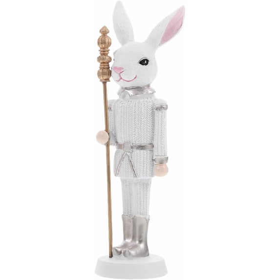 Easter Bunny Nutcracker, 7'' Hand-Painted Resin Rabbit Figurine Ornament with a Scepter, Cute Rabbit Collectible Statue Easter Gift, Spring Holiday Party Decor for Home and Office