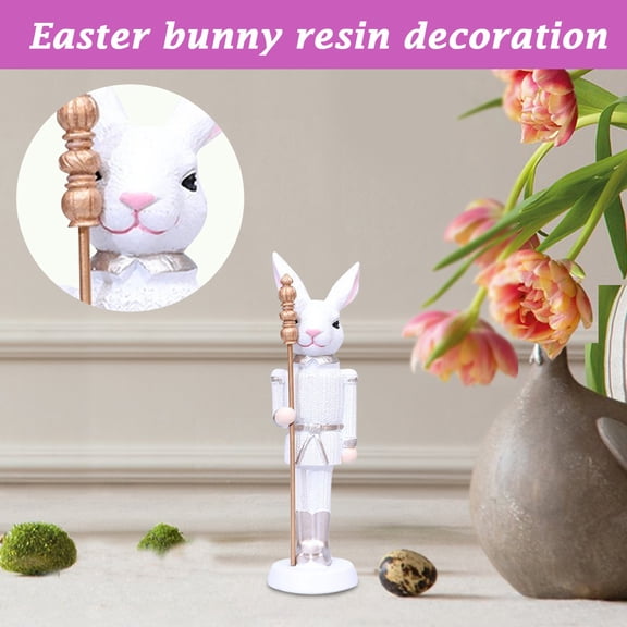 Easter Bunny Nutcracker Collections - 7" Rabbit Nutcracker Figurines - Decorative Animal Figurine Ornament for Table CenterpieceHoliday Spring Decor - White