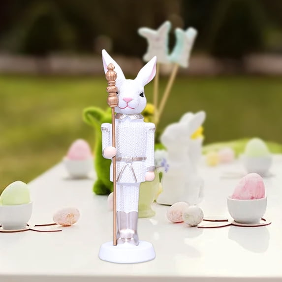 Easter Bunny Nutcracker Decoration,Easter Resin Bunny Figurine with Scepter Tabletop Spring Decoration