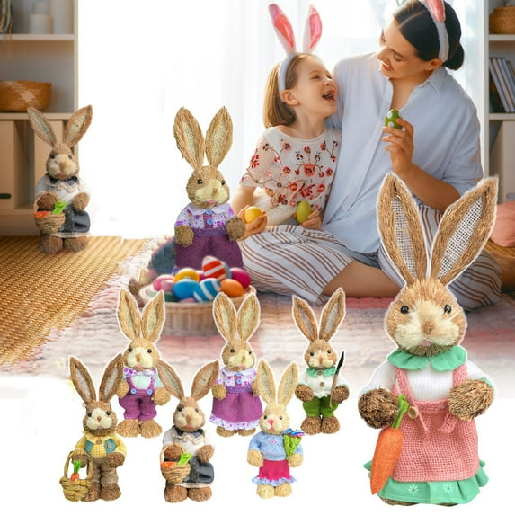 Easter Bunny Ornament 35Cm Simulation Straw Craft Figurine, Home Decoration Shopping Mall Gardening Decoration For Easter Season, Festive Indoor Outdoor Decor For Teens 14+