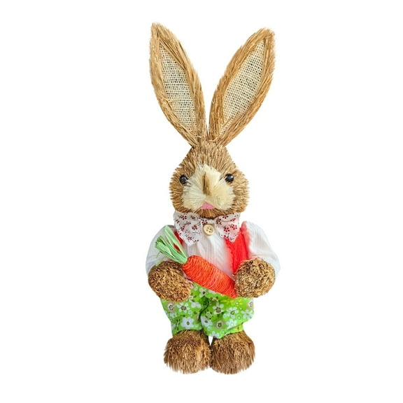 Easter Bunny Ornament Decorative Figurine, 35Cm Straw-Like Craft Design With Long Ears & Outfit, Home Shopping Mall Gardening Decoration, 1 Piece Pack, Perfect For Easter