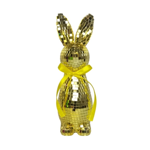Easter Bunny Ornament Disco Mirror Figurine, 9.5" Glitter Mosaic Tile Rabbit Statue Spring Decor for Tabletop, Shelves, Holiday Party Easter Decoration